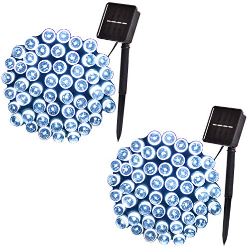 100-Led, 42ft Outdoor Solar String Lights, 8-Lighting Modes, Solar Christmas Lights for Garden, Christmas Tree, Wedding Decoration (2-Pack, White)