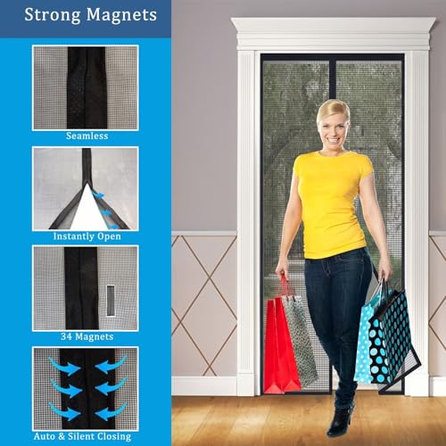 Moustiquaire porte magnétique 130x215 cm en fibre de verre noire