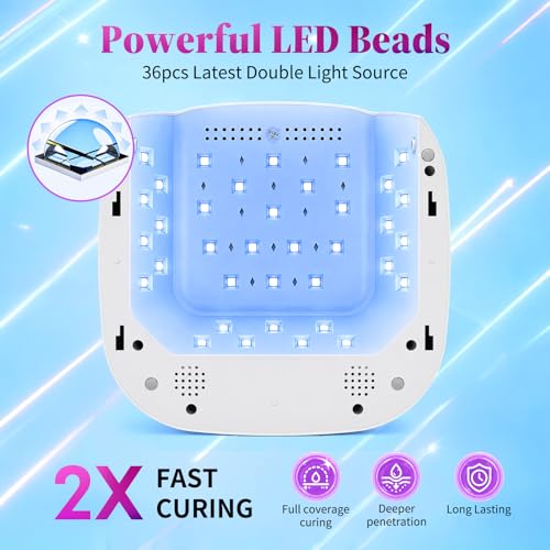 Image of HUGMAPLE Cordless UV LED Nail Lamp with Sparkling Silver Diamond, 72W Rechargeable Nail Dryer for Gel Nails, Fast Curing Light with 4 Timer Settings, Mirror Base, Touch Control for Salon & Home