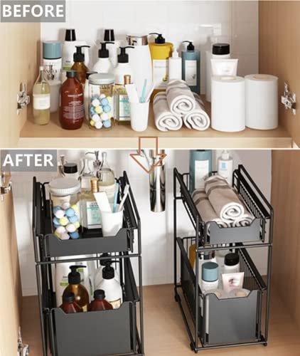 Simple Gear Heavy Duty 2-Tier Under Sink Cabinet Organizers With Sliding Storage Drawer, Pull Out Cabinets Organizer Shelf, Steel Shelf Basket Holds Up To 150Lbs For Kitchen Bathroom Cabinet Or Pantry #TOP5