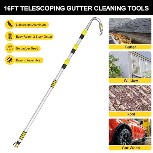 SISUPASSIE Gutter Cleaning Tools, 4.5M Reach Telescopic Gutter Cleaning Tools from Ground, Rain Cleaners Tool with Wand - Image 2