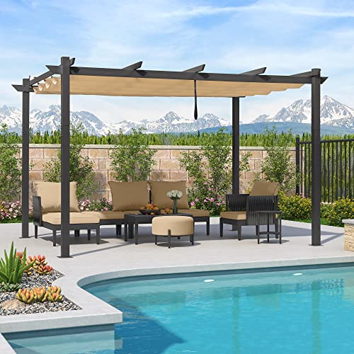 PURPLE LEAF 3 X 4 M Metal Pergola With Retractable Roof, Large Garden Pergola for BBQ, Balcony, Outdoor and Patio, Beige