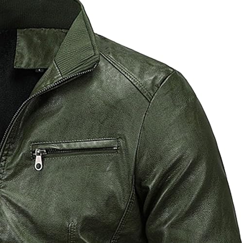 Chaqueta bomber de cuero para hombre color sólido miniatura 3