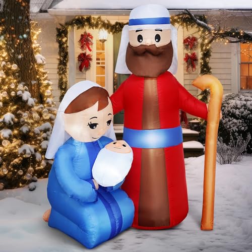 Joiedomi 6 FT Tall Christmas Inflatable Jesus Family Decoration, Christmas Inflatable Nativity with Built-in LEDs Blow Up for Xmas Party Indoor, Outdoor, Yard, Garden, Lawn Winter Décor
