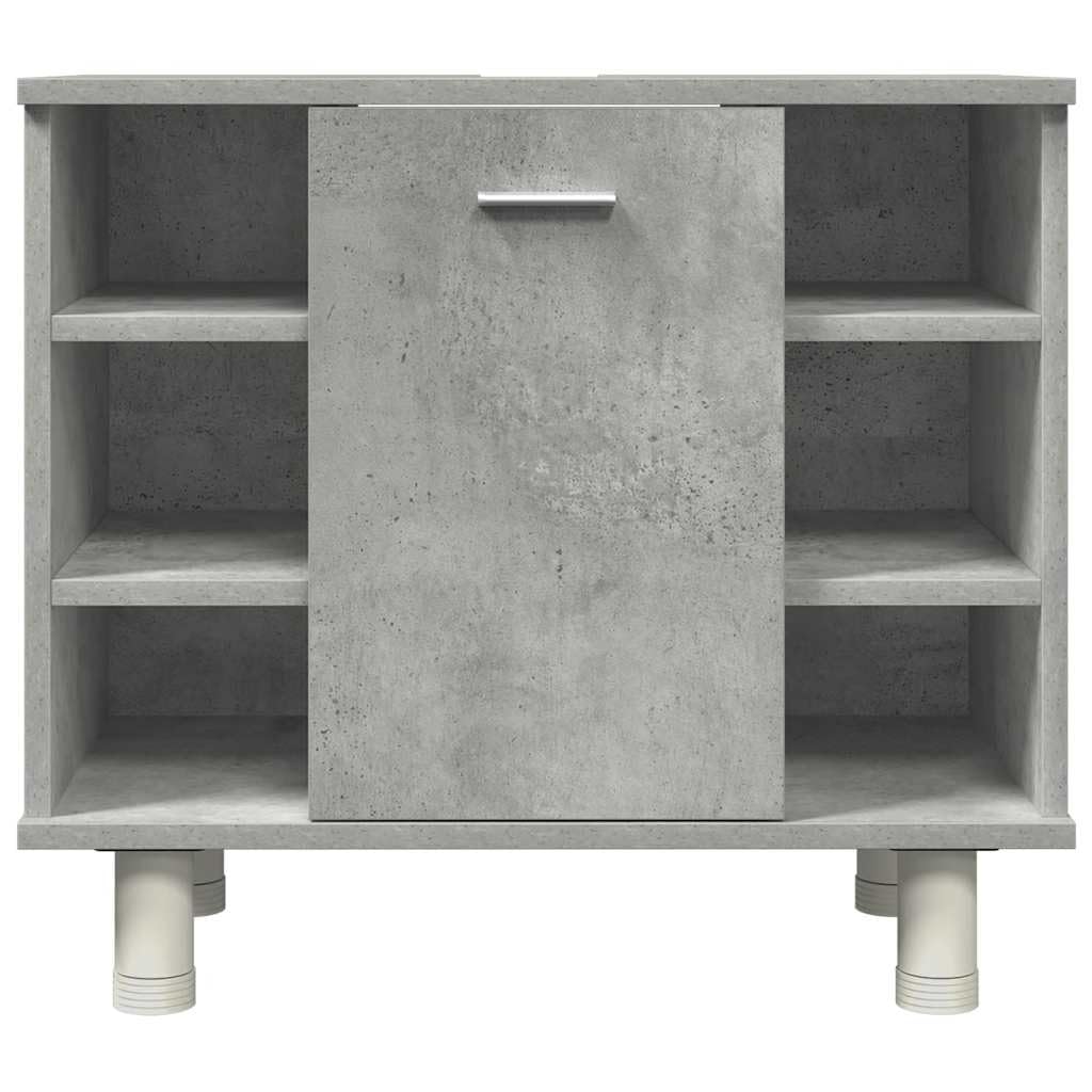 4-TLG. Badmöbel-Set Betongrau Holzwerkstoff Betongrau, Badezimmerschrank, Unterschrank Bad, Unterschrank
