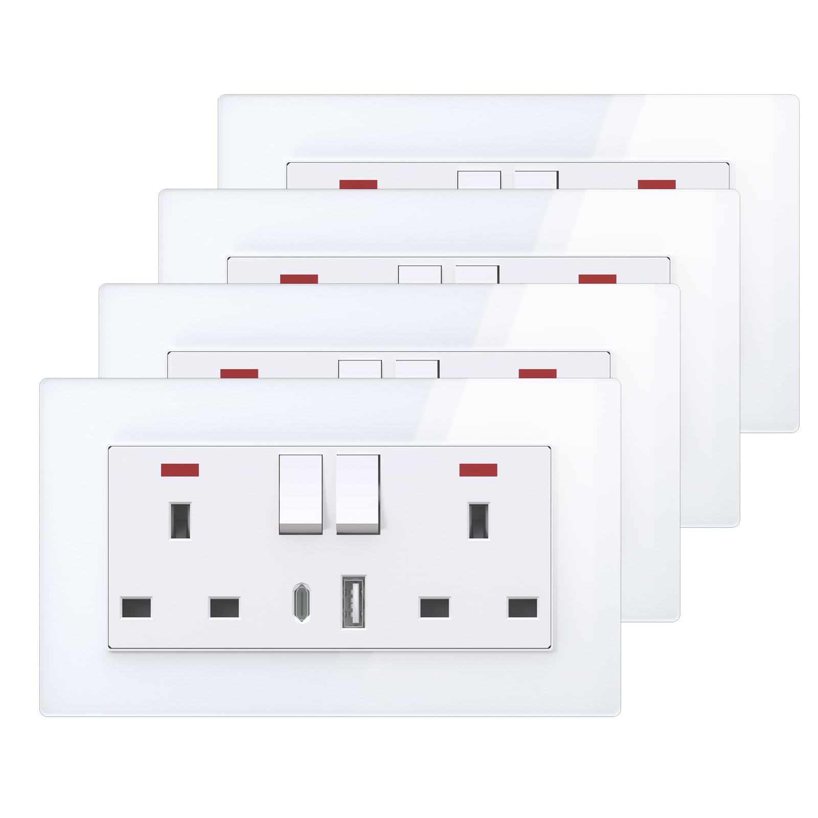 BSEED Double Plug Socket with USB C and USB A,UK Standard Electric Power,Save Space,2 Gang-4 Pack,146mm White — image 1