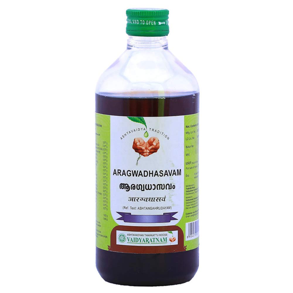 Vaidyaratnam Aragwadhasavam 450 ml (paquete de 2) productos herbales ayurvédicos, productos orgánicos Ayurveda