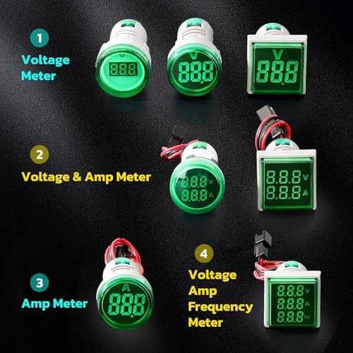 Image of XYNO AC 500V Voltage Meter, 3pcs AC 60-500V 110v 220v Voltage Monitor Digital Larger LED Screen Voltmeter Volt Detetor Green Red Yellow Signal Indicator Light Panel (Circular Screen, volt)