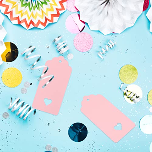 Pink Kraft Paper Gift Tags - 100PCS, 4cm x 9cm Lovely Hollow Heart Wedding Favor Name Cards With 20M Red White Cotton String for Luggage and DIY - Image 3