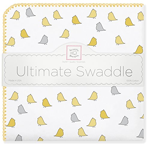 SwaddleDesigns Ultimate Winter Swaddle, X-Large Receiving Blanket, Made in USA, Premium Cotton Flannel, Yellow Jewel Tone Little Chickies (Mom's Choice Award Winner)