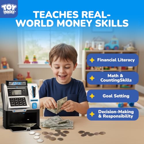 Image of TOY Life Black Kids ATM Piggy Bank, Money Counter, Ages 5-10