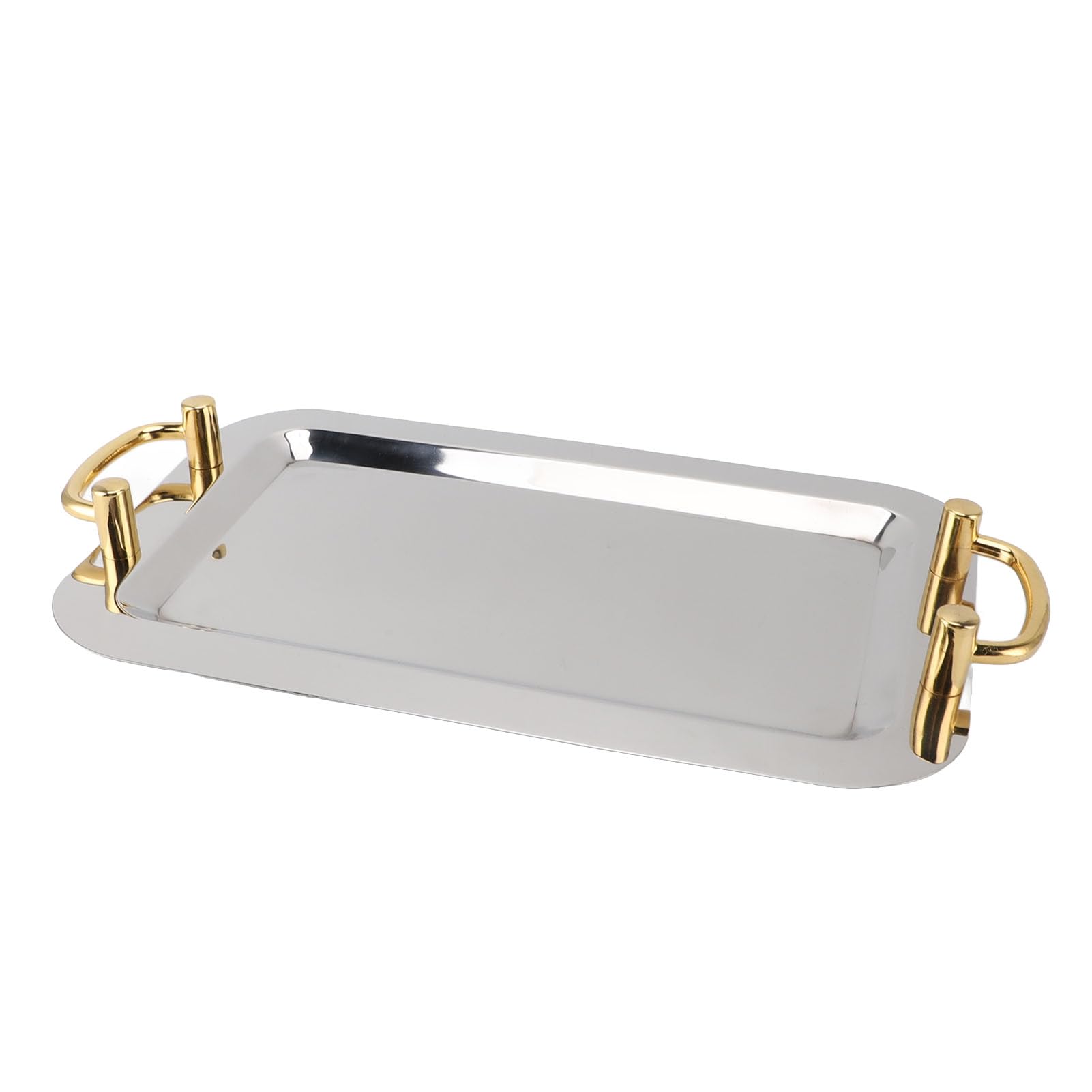 Yosoo Health Gear Bandeja para Servir de Acero Inoxidable Platos Llanos de Acero Inoxidable 304 con Superficie de Espejo y Asas Doradas Borde Resbaladizo para Servicio de Mesa de Restaurante Buffet