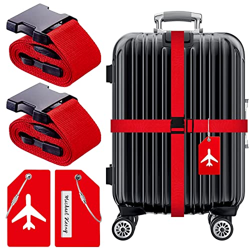 FuJiaXin Lot de 4 étiquettes de bagage, sangles de bagage réglables, étiquettes d'identification, étiquettes d'identification, étiquettes de bagage, accessoires de voyage Cover