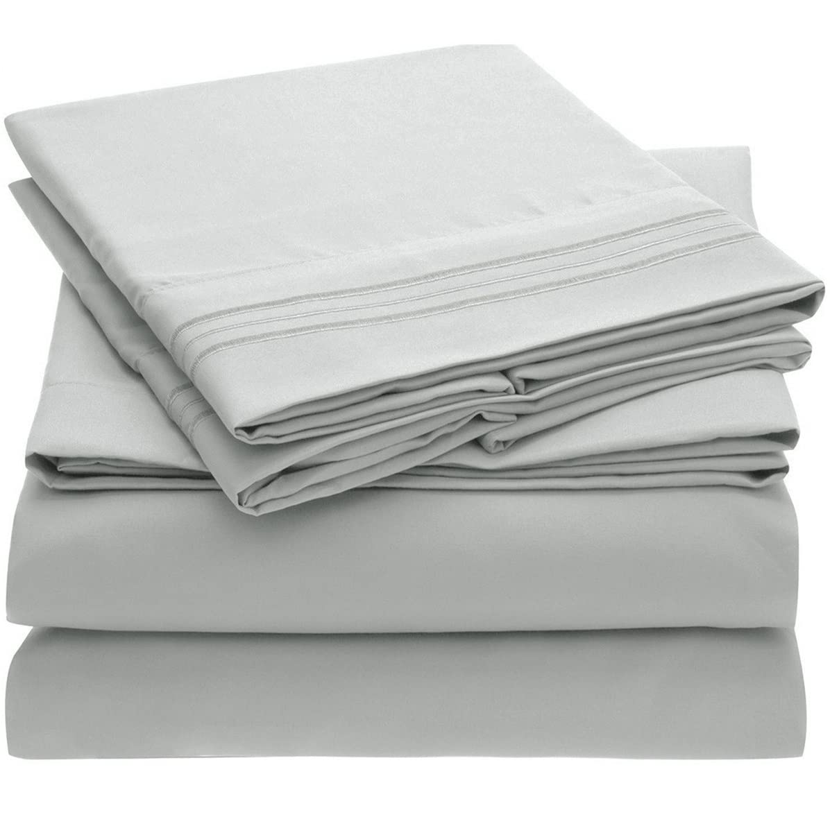 Mellanni California King Sheets - Hotel Luxury 1800 Bedding Sheets & Pillowcases - Extra Soft Cooling Bed Sheets - Deep Pocket up to 16" - Wrinkle, Fade, Stain Resistant - 4 PC (Cal King, Light Gray)