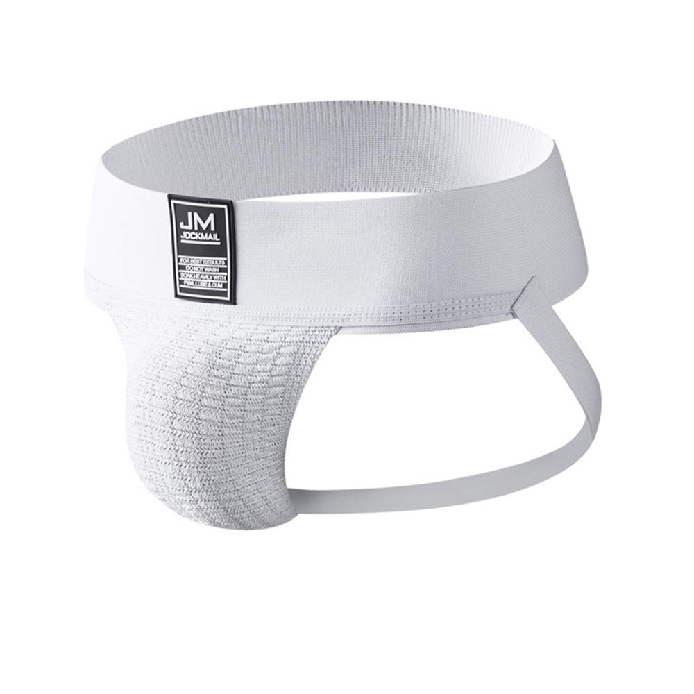 Jockmail Men's White Jockstrap Underwear Fashion Briefs Underwear Sport Gym Jockstrap Athletic Supporter Underwear (L, )