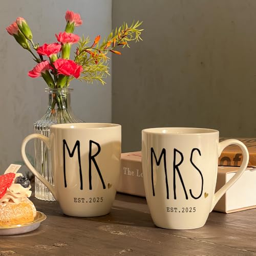 2025 Mr and Mrs Coffee Mugs Set for Anniversary and Engagement, Gifts Idea for Couples, Wedding Present for Bride and Groom, His & Her Mug Set for Parents - Image 4