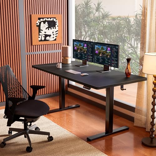 Image of ErGear Height Adjustable Electric Standing Desk, 63 x 28 Inches Sit Stand up Desk, Memory Computer Home Office Desk, Carbon Fiber Black