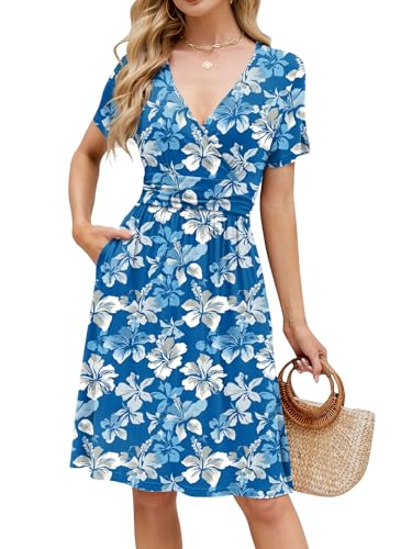 Image of Naggoo Womens Summer Dresses for Women 2026 Spring Floral Sundress Short Sleeve V Neck Wrap Dress with Pockets