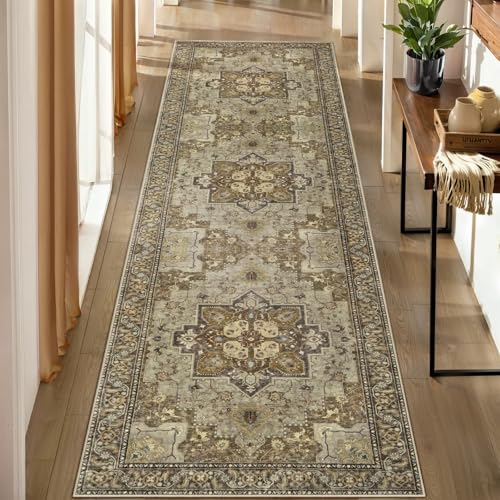 Ciicool Washable Runners for Hallways,2'6''x8' Long Kitchen Brown Rug