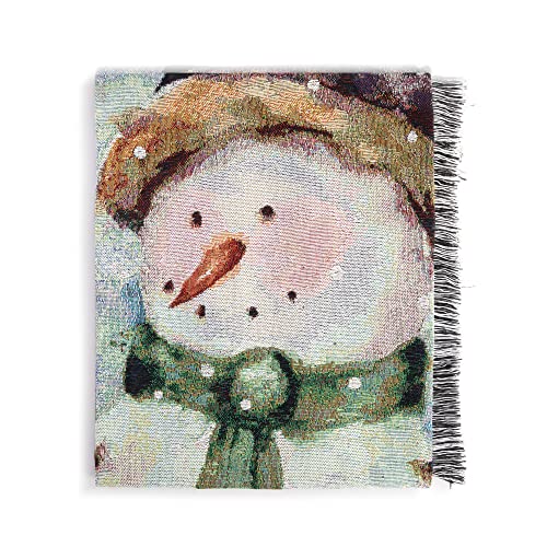 DEMDACO Snowman Watercolor Fringe 60 x 50 Woven Cotton Blend Christmas Throw Blanket