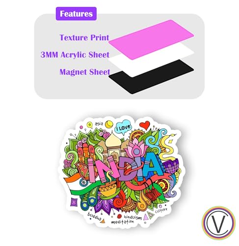 Image of India Acrylic Fridge Magnet - UV Textured Printed, Stylish Multicolor Magnet for Fridge, Wardrobe & Metal Surfaces, Pack of 1 (India)