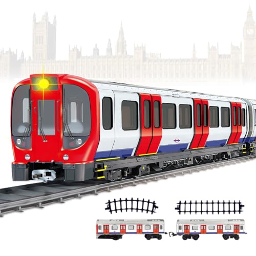 Xwin sportseries Subway Train Set Kids Track Toy Game – Educational Subway Style Toy Train Playset Light & Sound, Battery Operated, Easy Assembly, 3 Carriages, 14 Tracks Indoor Railway for Ages 3+