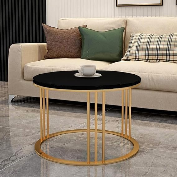 Image of Elegance Iron & Wooden Round Retro Golden Bedside Table |Night Stand| Side Table | Sofa Side Table |Coffee Table |Centre Table| Bar Cocktail Table Set of 2 Table- Gold & Black