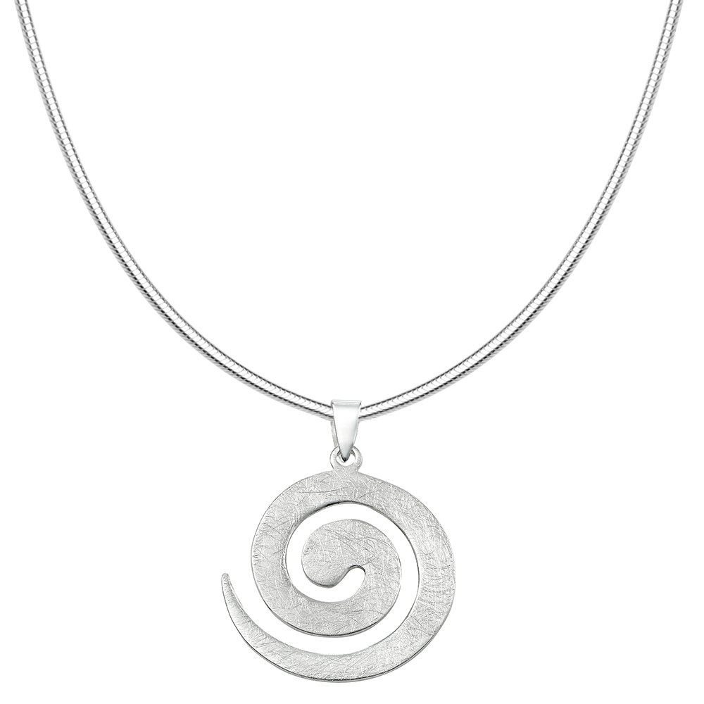 Vinani Damen Halskette mit Anhänger Spiral Design groß gebürstet Schlangenkette aus Italien 925 Sterling Silber 2ASP-S00