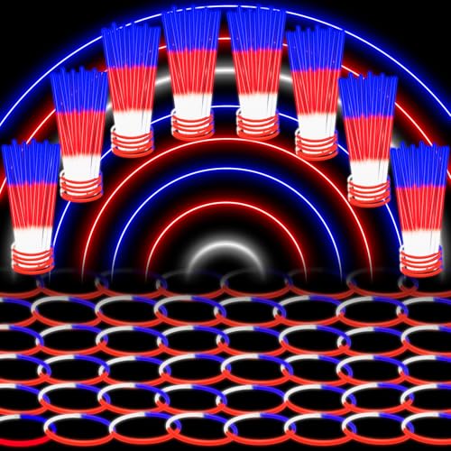 Glow Sticks Bulk 4th of July Party Favors 50 Pack 8 Red White Blue Glow in the Dark Party Supplies Neon Party Decorations Glow Necklaces Bracelets for Kids Adults Patriotic Fourth of July Accessories