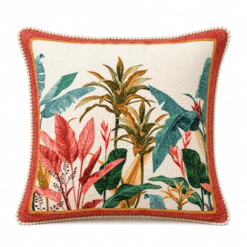 Image of Floral Cotton Cushion Cover Set, White & Green, Pack of 5