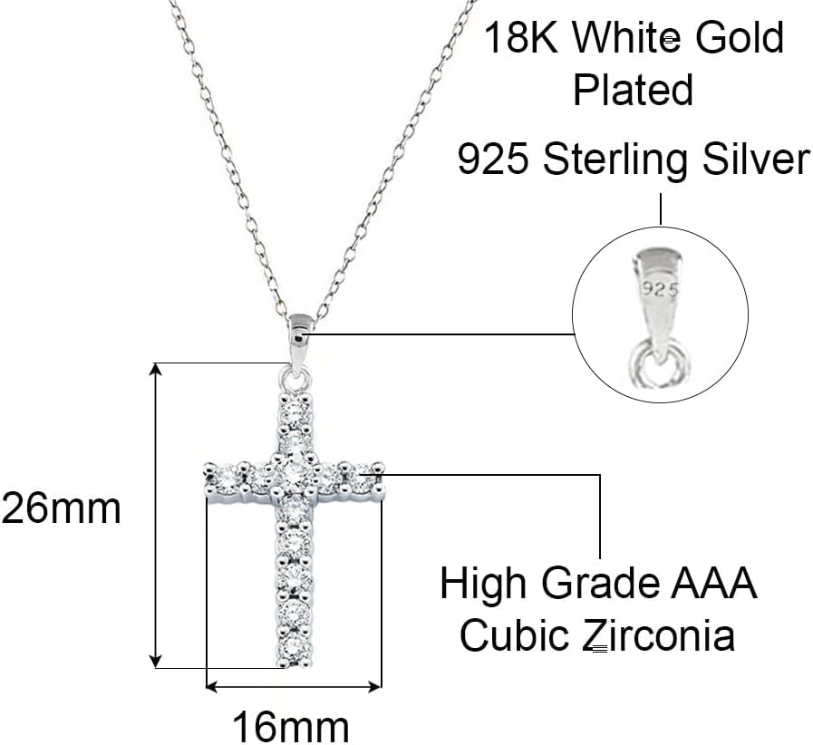Savlano 925 Sterling Silver Cubic Zirconia Cross Pendant Necklace - 18K Gold Plated 18” Inches Cross Chain for Women Comes with a Gift Box - Made in Italy - Image 2