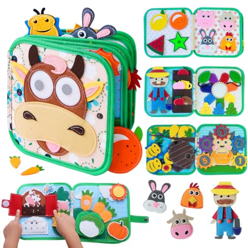Image of Busy Book for Toddlers 1-3 ,Montessori toys ,Travel Toys for Toddlers 2 3 4 | Felt Activity Book, Busy Board for 1 Year Old, helps toddlers practice life skills, fine motor skills, Toddlers for Gifts