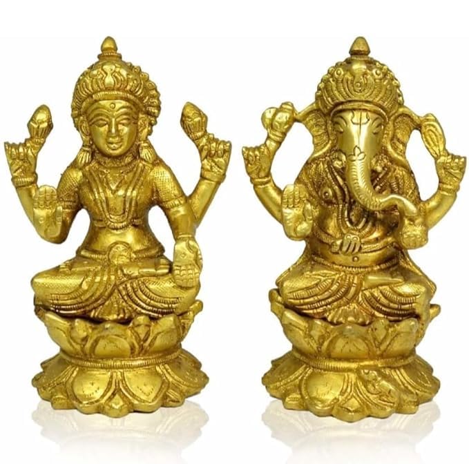 Statue Laxmi Ganesh en laiton 12cm, une oeuvre d'art haut de gamme