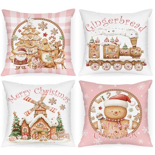 Lanpn Lebkuchenmann Weihnachten Kissenbezug 4 stück, Plüsch...
