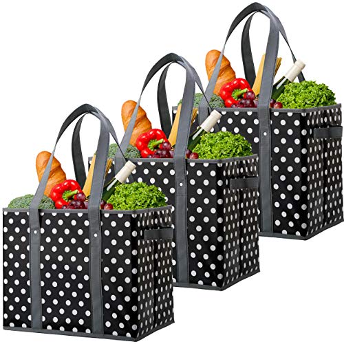 Flipzon Reusable Grocery Bags Heavy Duty Shopping Bags Boxes Totes[3 Pack],Water Resistant Storage