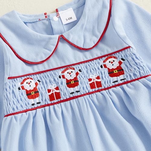 Newborn Baby Boy Girl Christmas Outfit Santa Smocked Romper Peter Pan Collar Long Sleeve Corduroy Jumpsuit Clothes4
