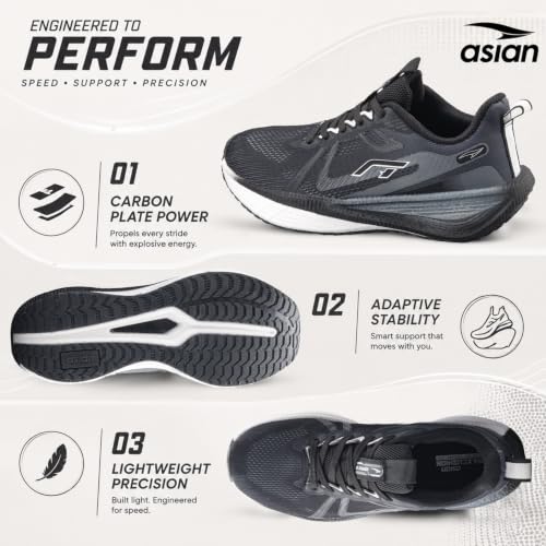 Image of ASIAN Hypercushion Carbon-10 Men's Running Shoes | Carbon Plate Technology, Breathable Knit Upper, Memory Foam Cushioning for Running, Training