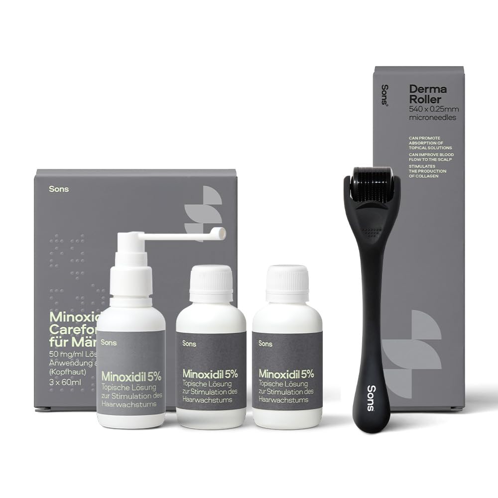 Sons Minoxidil 5% Lösung & 0.25mm Dermaroller für Männer, Haarwachstum