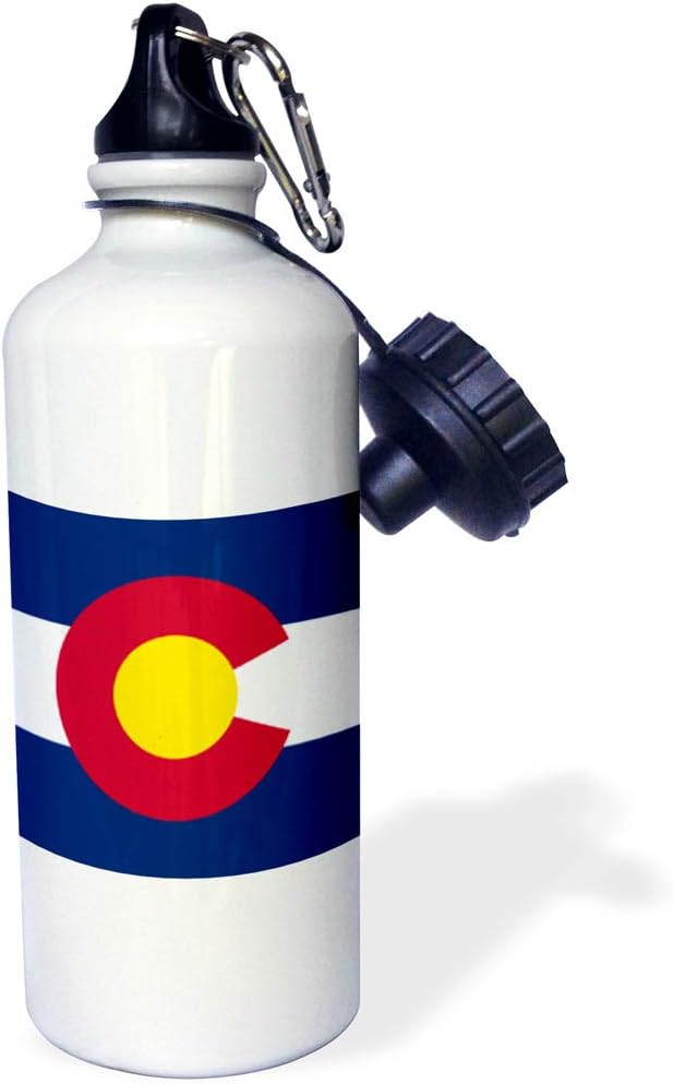 3dRose “Flag of Colorado-US American state-United States of America USA-blue white red C yellow-CO” Sports Water Bottle, 21 oz, White