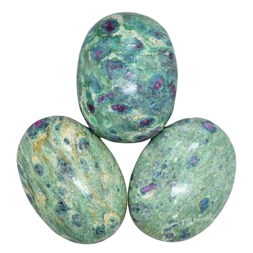 Image of Certified Large Ruby Fuchsite Crystal Palm Pebbles Stones for Anxiety Stress Relief Massage - AAA Grade Original Healing Gemstone Agate Palm Stone for Yoga Meditation Spiritual Reiki Feng Shui
