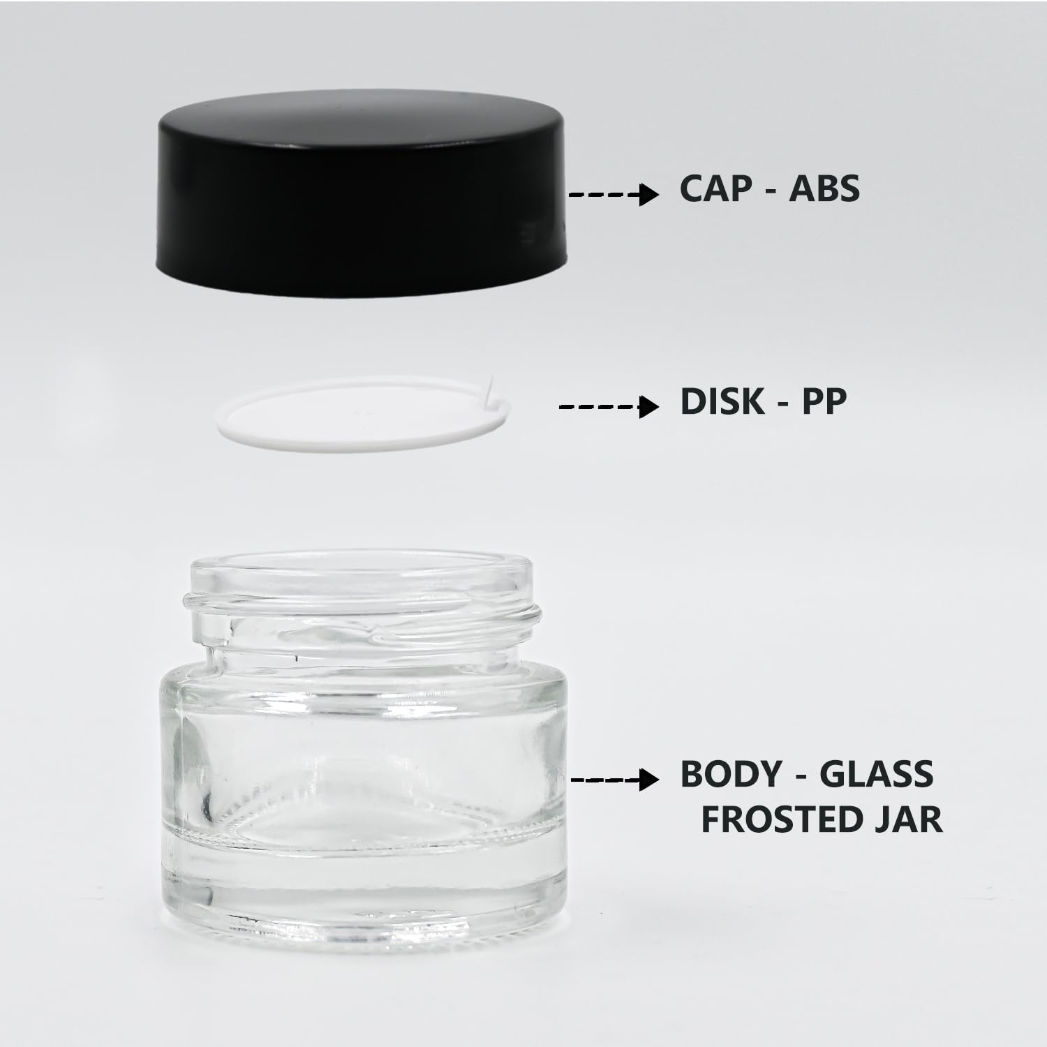 Happy Packaging 10 gm Clear Round Empty Glass Cosmetic Cream Container | Jars With Black Cap And White Inner Lids For Creams| Balms | Face Scrub | Body Cream Etc (3) - Image 6 thumbnail