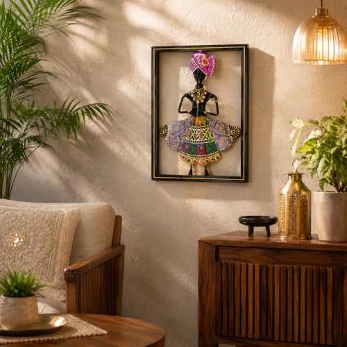 Image of iHandikart Folk Dancer Metal Wall Art for Living Room, Iron Wall Sculpture with Traditional Indian Folk Art Design, Decorative Wall Hanging for Home, Bedroom, Entryway & Office (10.5 x 8 Inch)