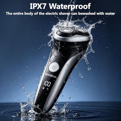 Image of NANSHA Electric Razor for Men with Pop-Up Trimmer, 100% Waterproof Electric Shaver, Rechargeable Cordless Shavers for Men, Type-C, 140Mins Runtime, Plug & Play, Black (Black)