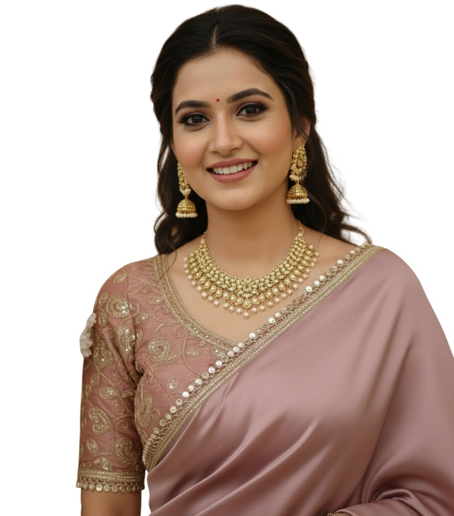 Womens Satin Silk Saree With Embroidered Unstitch Blouse piece-image-0