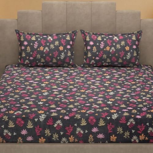 Image of Mafatlal Luxe Lilac 140 GSM Soft Microfiber Double Bedsheet with 2 Pillow Cover for Queen Size Bed, 90x100 Inch - Black & Pink, Lightweight, Cozy & Durable