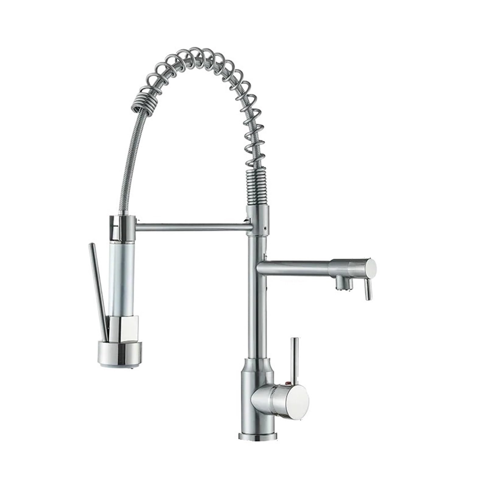 Brushed Nickel Brass Pulling Kitchen Sink Faucets Dual Outlet Water-Cold Hot Washing Basin Tap Deck Mounted Spring Mixer Taps(Nickel A)