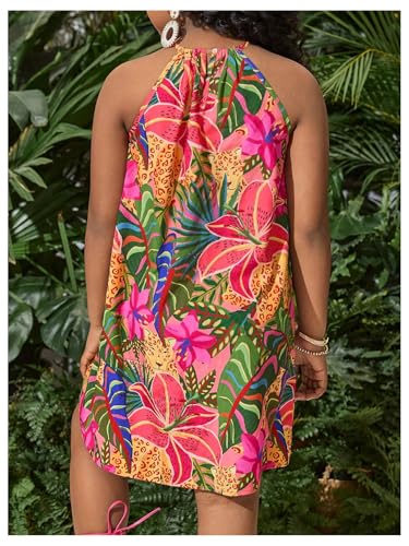 Girl's Tropical Floral Sleeveless Halter Dresses Sleeveless Vacation Holiday Short Cami Dress2