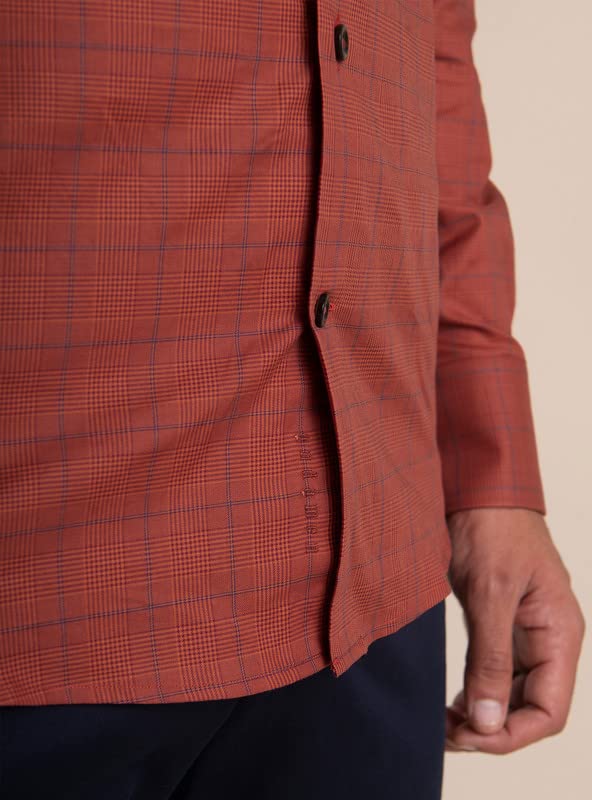 Image of Andamen Men's Cotton Regular Fit Full Sleeves Terracotta Grid Shirts