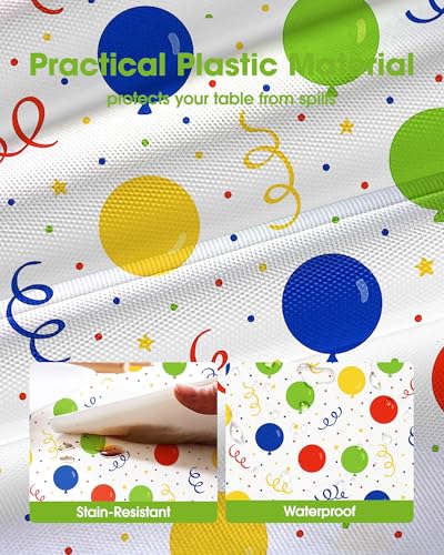 Image of Pureegg Plastic Table Cloth Disposable 10 Pack, 54 x 108 Inch Table Cloths, Birthday Party Decorations, Picnic, White Tablecloths, Rectangle, Colorful, Rainbow Cover, Leakproof & Sturdy, Balloon