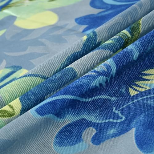 Image of Digital Printed Big Flower Eyelet Polyester Curtains - Blue, 7 Feet, Pack of 2
